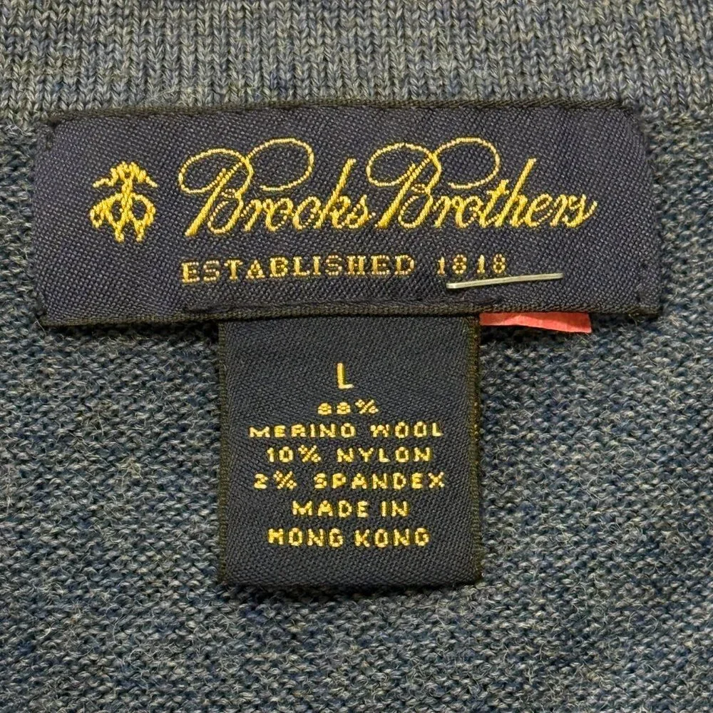 Brooks Brothers Sweater Mens Large Blue V-Neck‎ Merino Wool Stretch Pullover